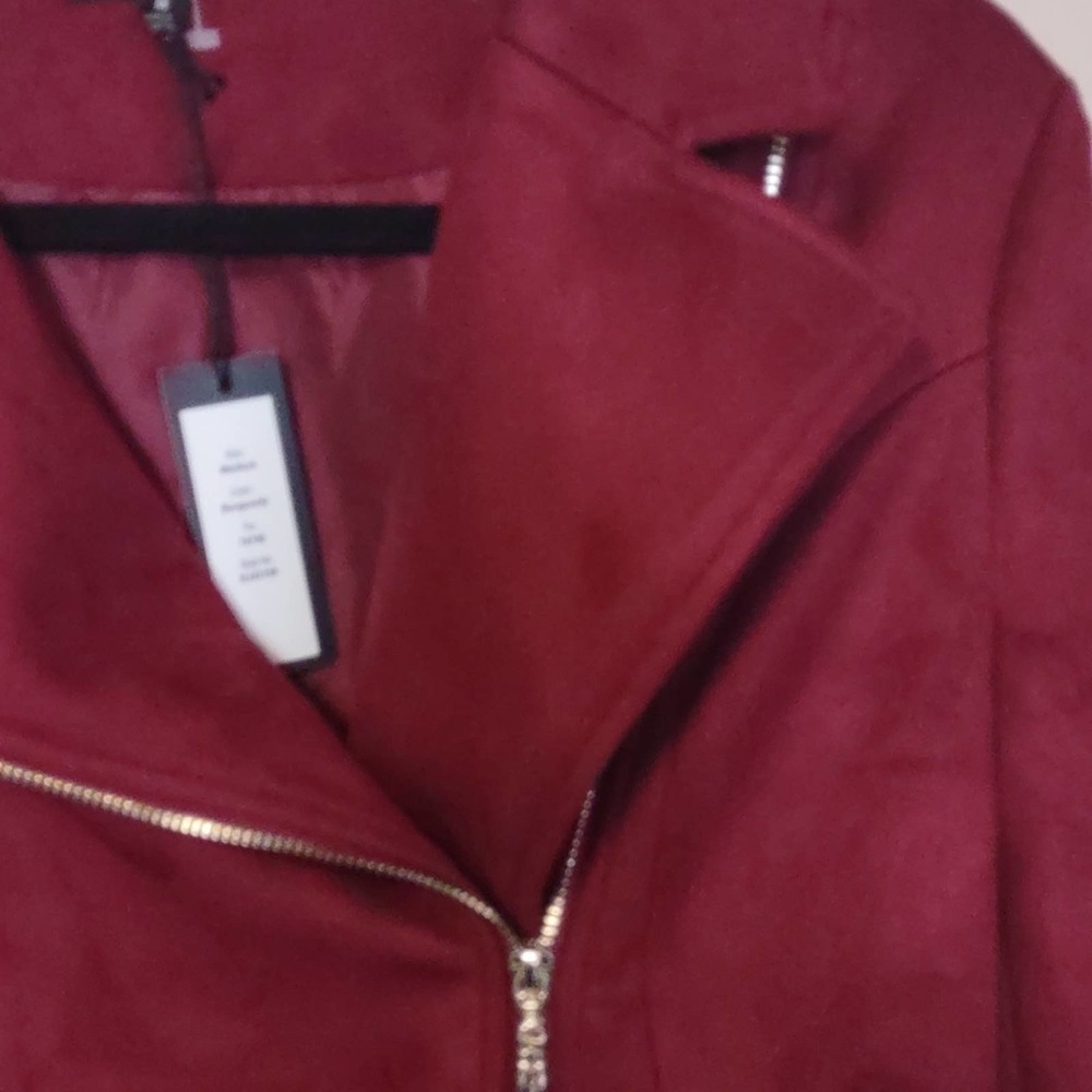 Romeo & Juliet Couture Faux Suede Moto Biker Jacket Medium Burgundy - Picture 12 of 12